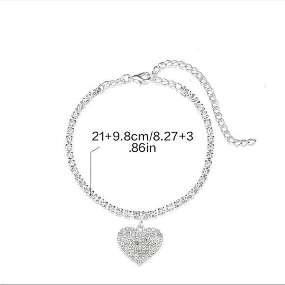 Full Of Shiny Zircon Anklet With Heart Shape Pendant  Statement Jewelry - Picture 3 of 8